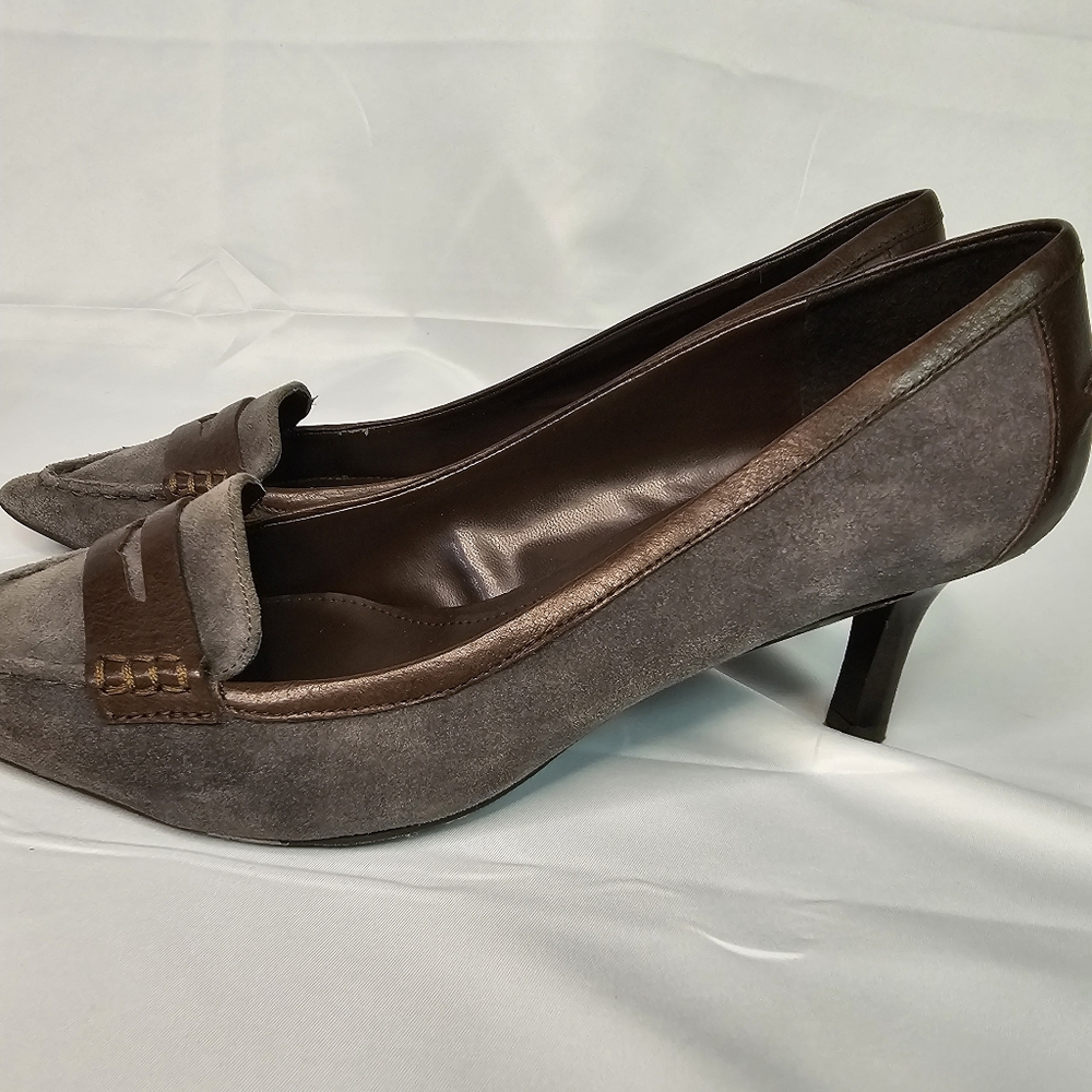 Ralph Lauren Edeena Grey Leather Suede Pumps Size 10 - Picture 2 of 8